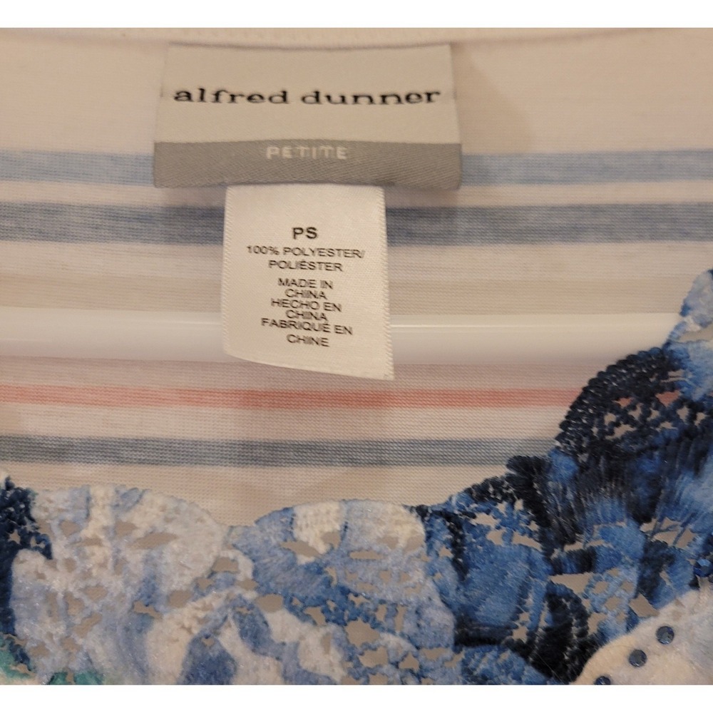 Alfred Dunner Petite Floral Striped Short Sleeve Top Womens P - Picture 3 of 7